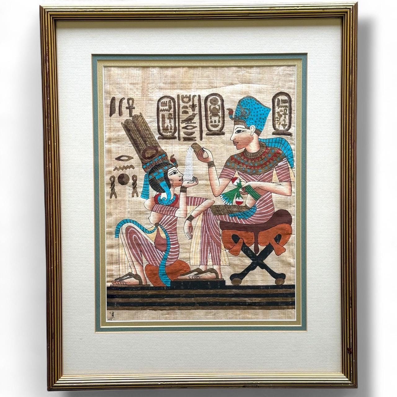 Original Hand Painted Authentic Egyptian Papyrus Signed Pharaoh Queen Art Decor