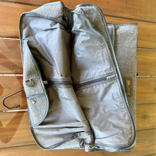A Classic Vintage Jordache Tweed Garment Suit Travel Leather Bag Luggage Carry On