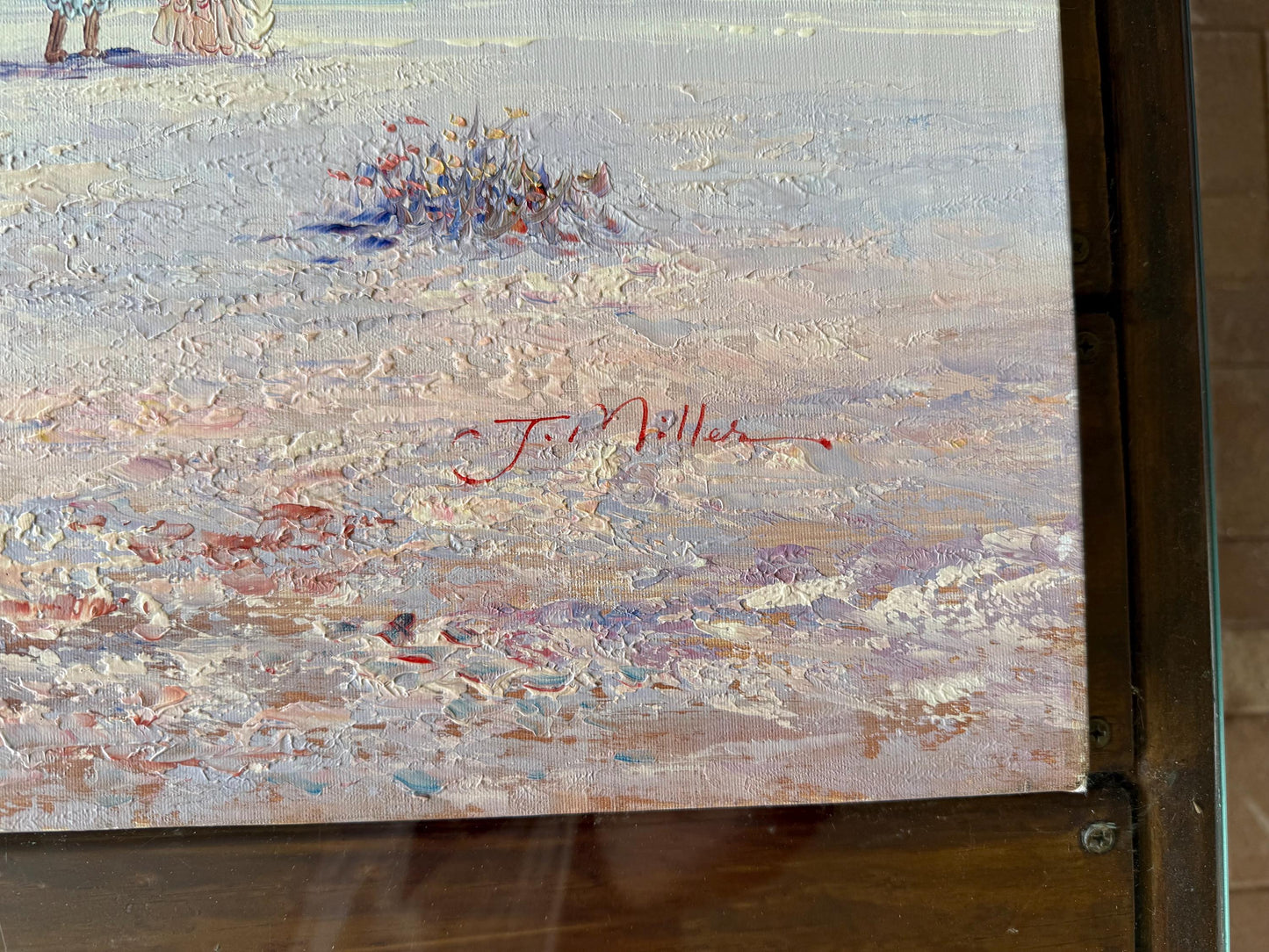 A J.Miller Signed Original Painted Canvas Art French Lady Ocean Side Beach Artwork