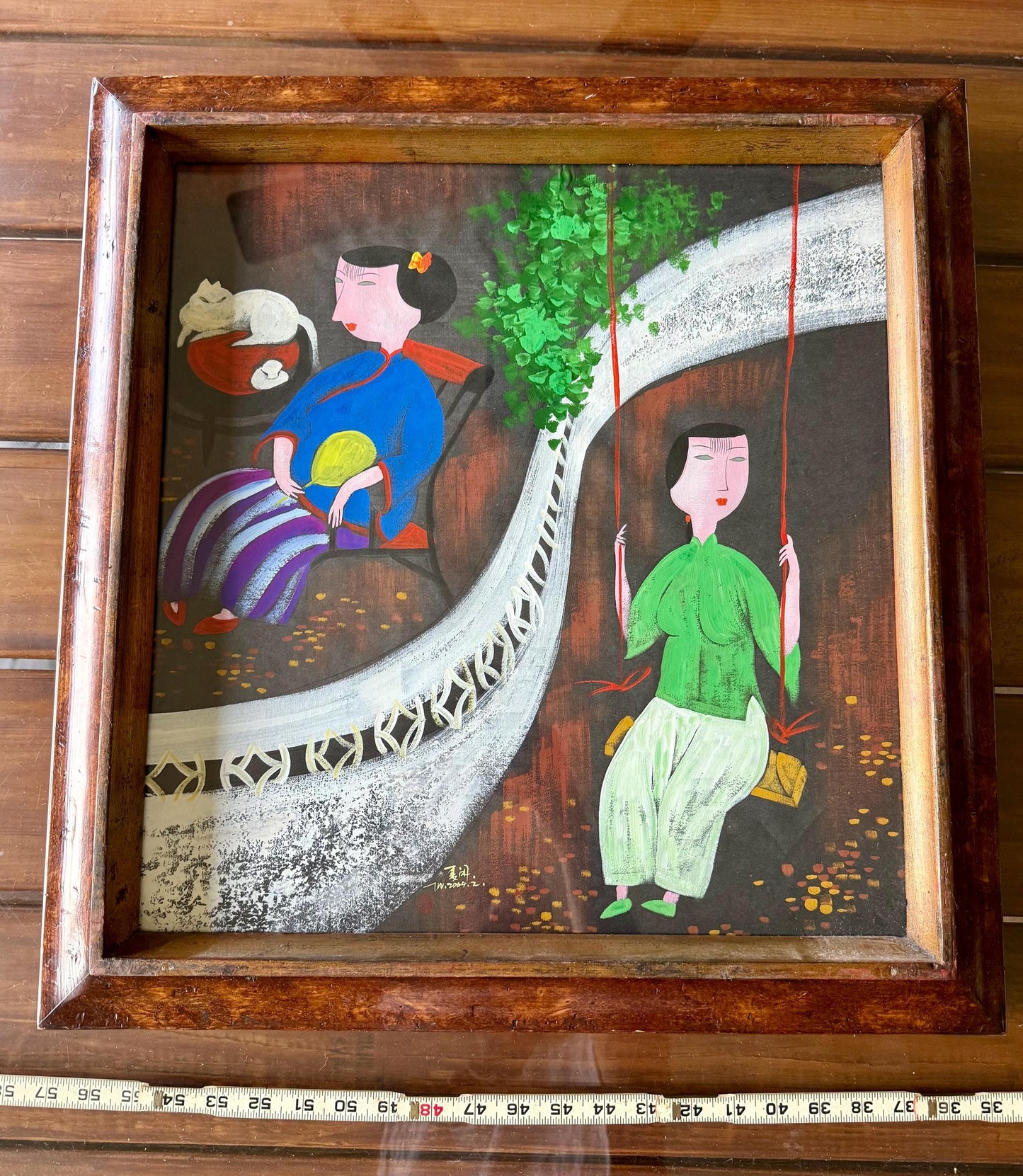 A Wu Chi Yong Chinese Modernist Original Watercolor Gouache Woman, Lady’s, Cat