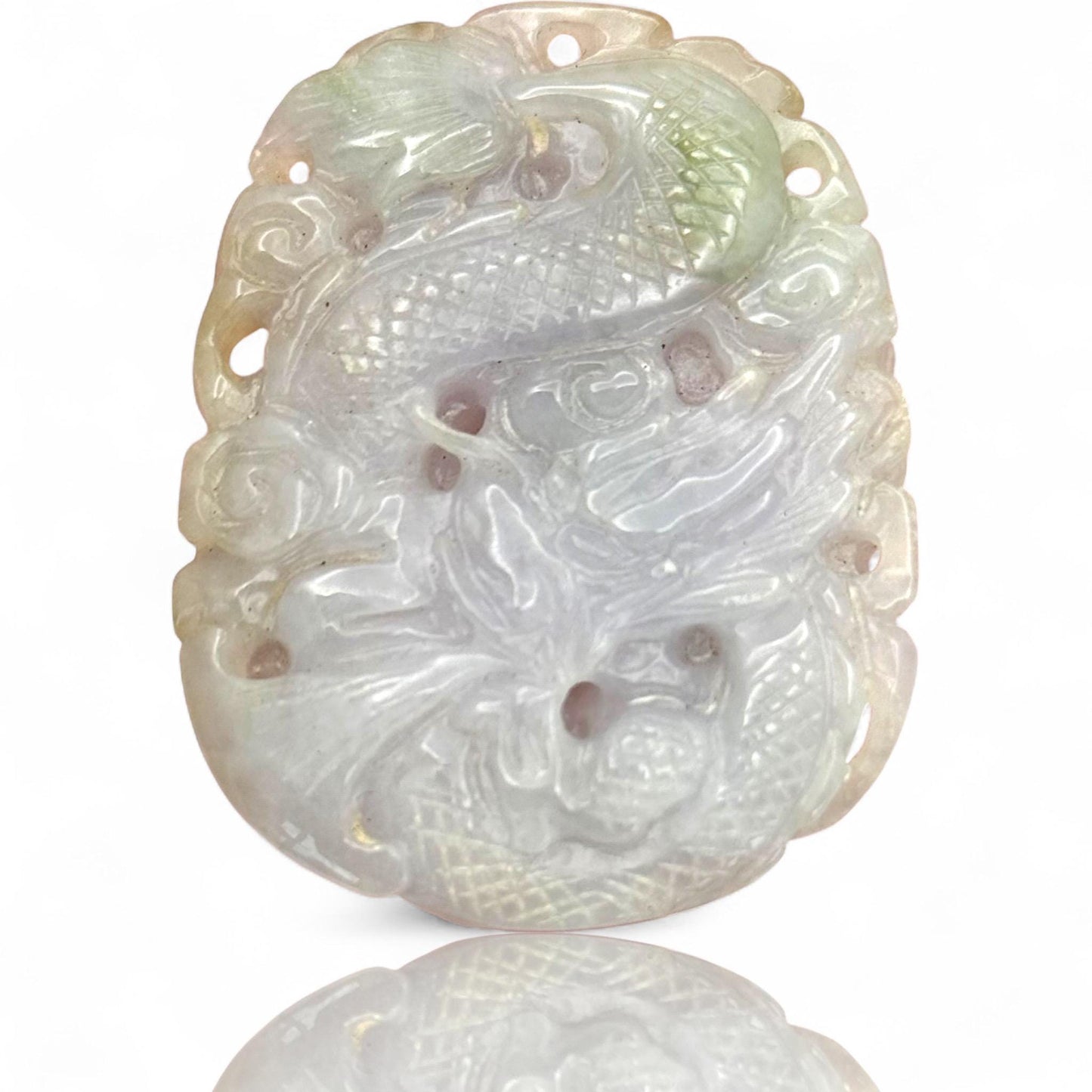 A Fine Jade Translucent Icy White Lavender Green Jadeite Amulet Pendant Round