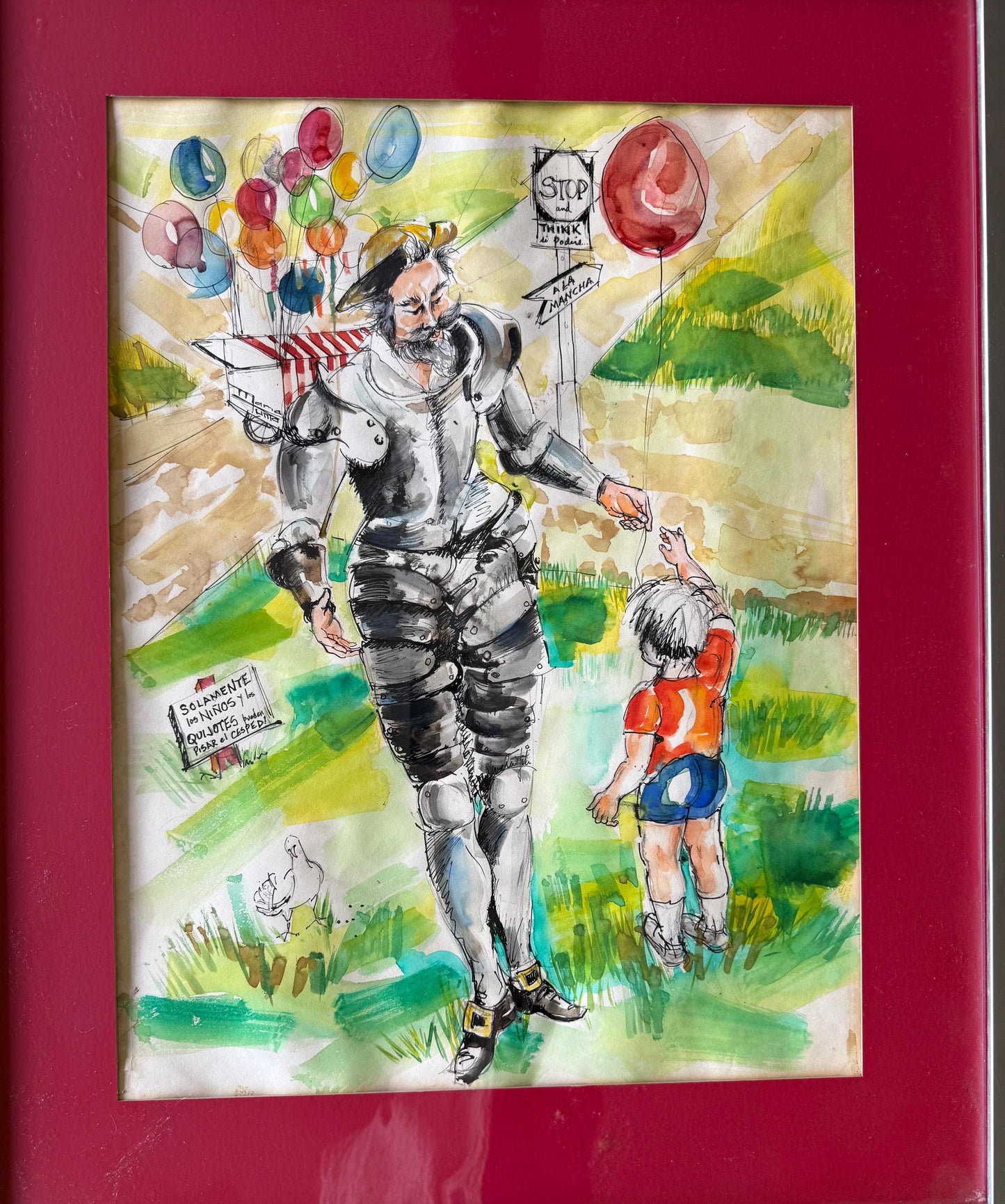 An Original Watercolor Painting One of a Kind Don Quixote A La Mancha Art Piece