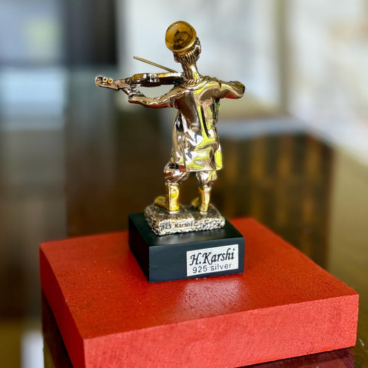 Fiddler on The Roof Violinist Vintage Judaica Figurine 1955 H Karshi Silver Gold