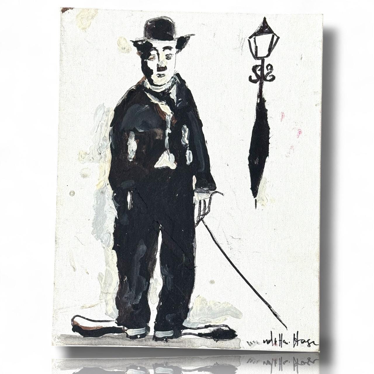 A Painted Canvas Artist Signed Original Artwork Art of Charlie Chaplin Debout #2
