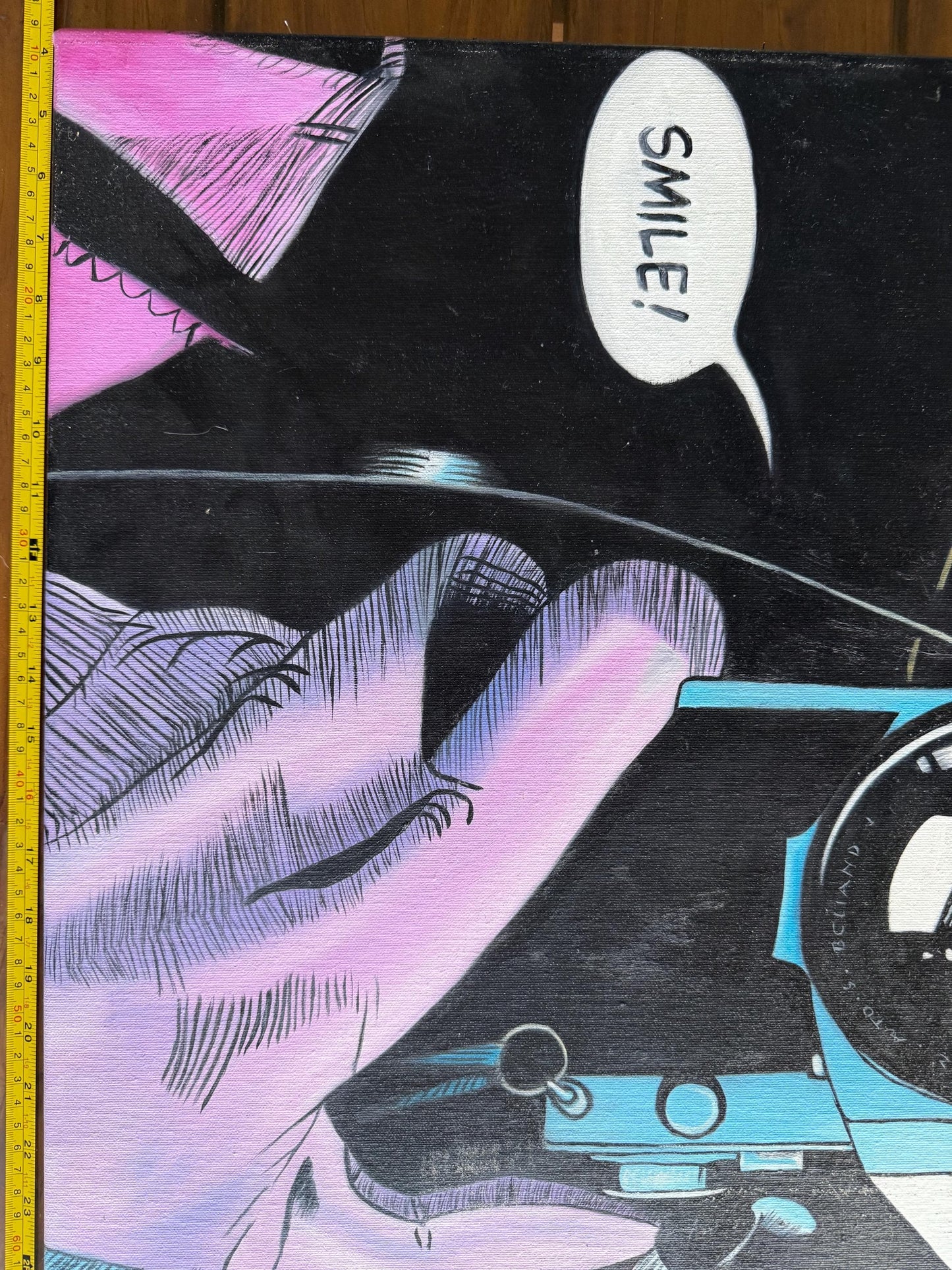 An Original Painted Canvas Art Joker Camera Smile DC Batman : The Killing Joke