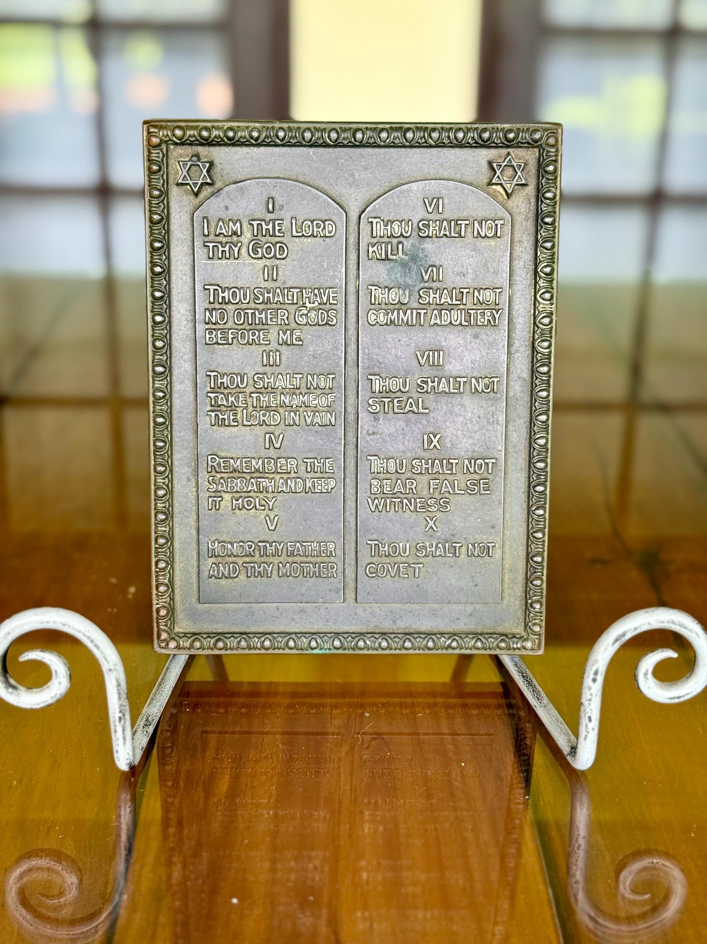 A Solid Bronze Ten Commandments Spelter Plaque Judaica Vintage Antique Wall Art