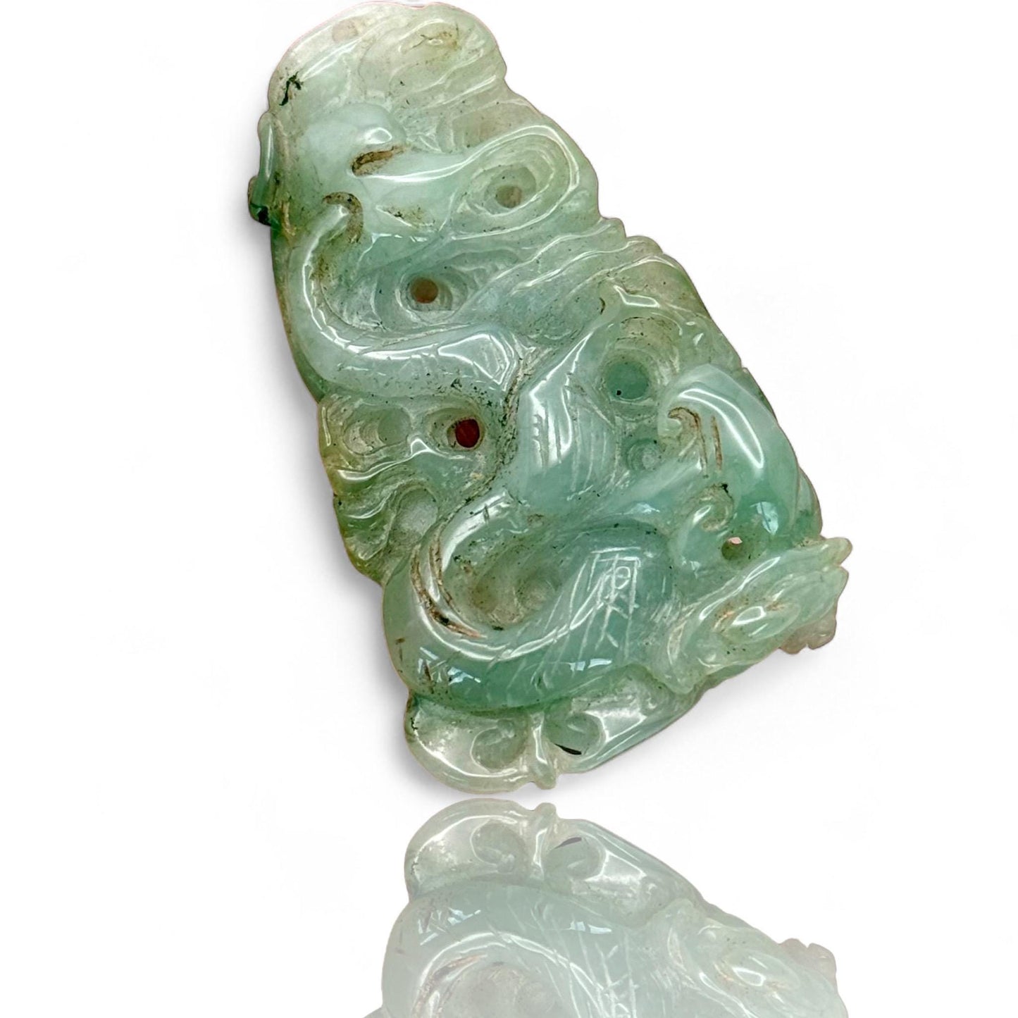 A Genuine Natural Burmese Jade Green White High Grad Fine Carved Pendant Amulet