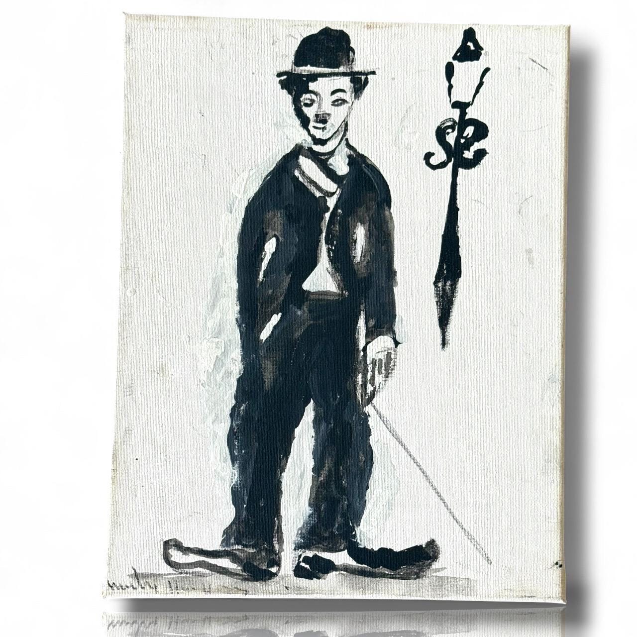 A Painted Canvas Artist Signed Original Artwork Art of Charlie Chaplin Debout #1