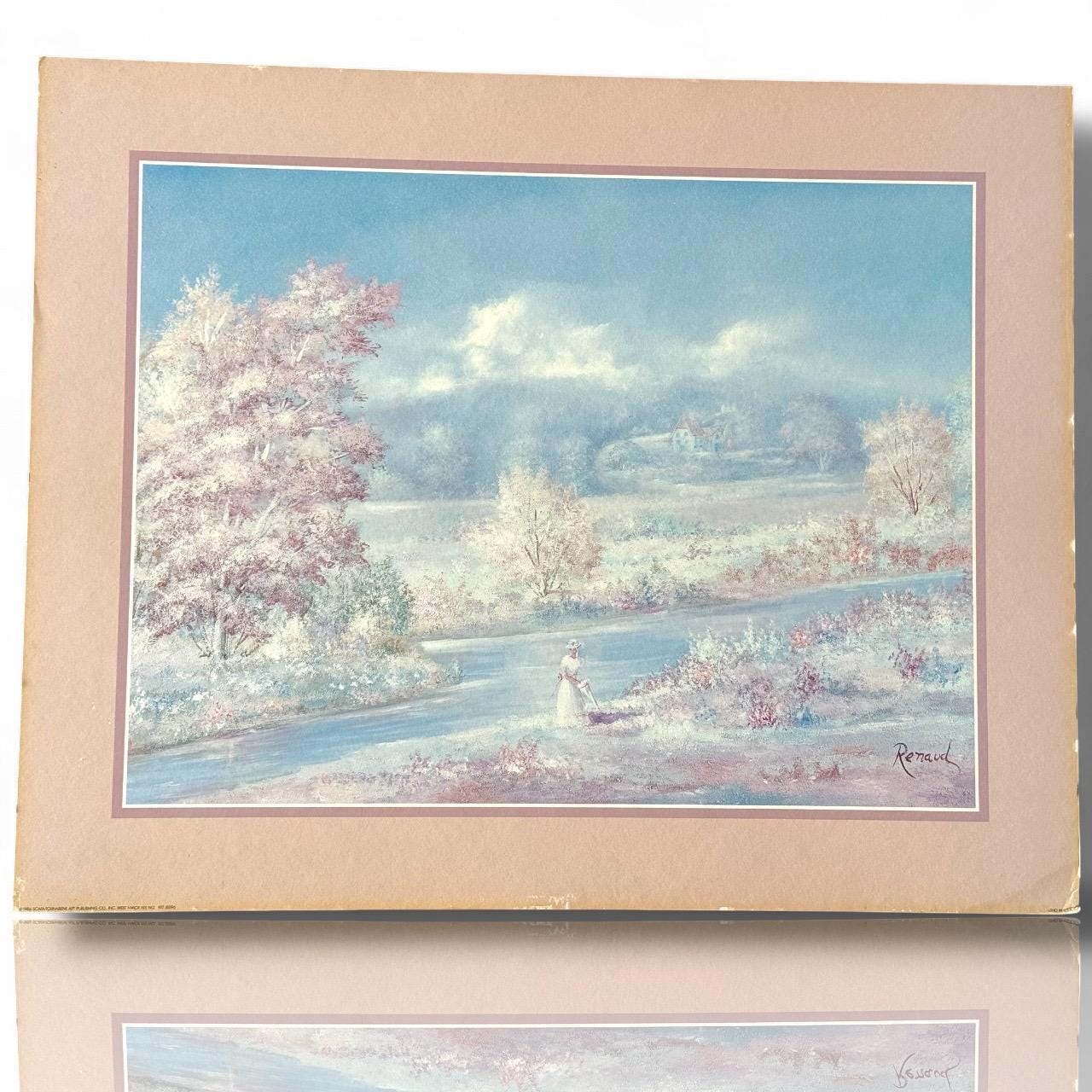Vintage Matted Floral Print, Renaud Signed French Landscape Art