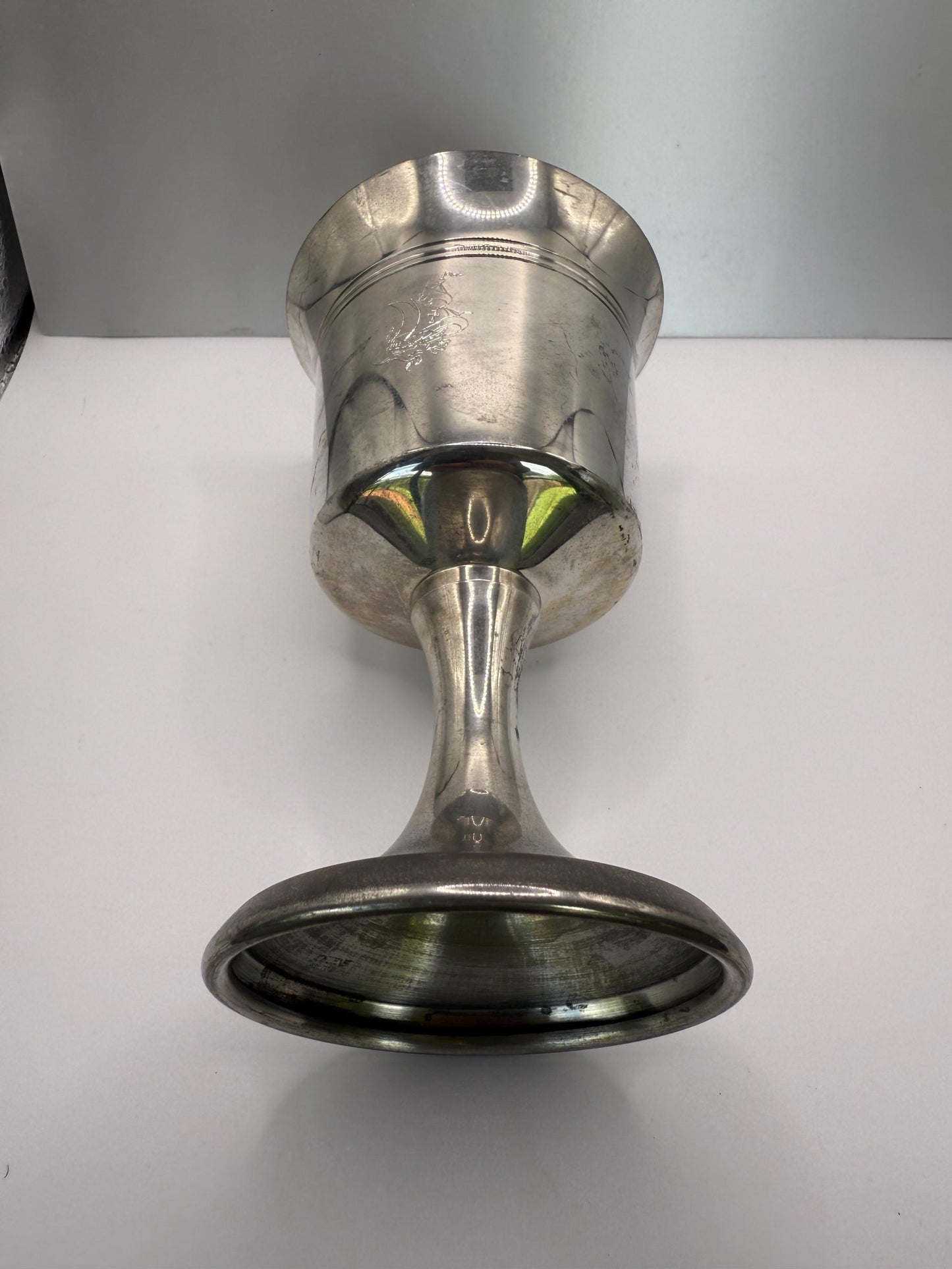 An antique pewter silver chalice goblet