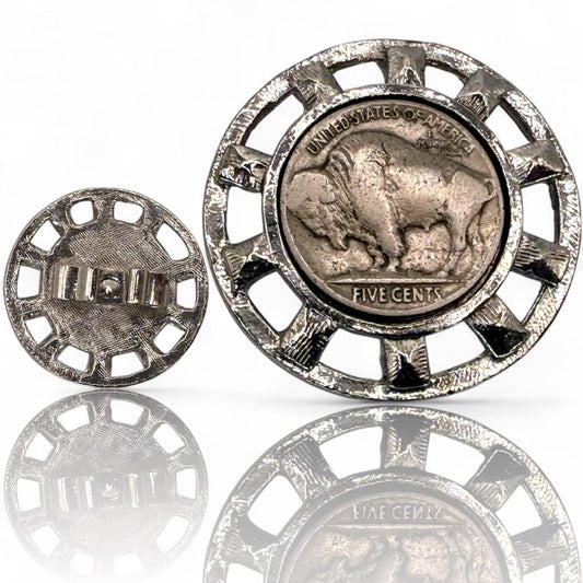 A Silver Wagon Wheel with Genuine Buffalo Nickel Coin Pendant