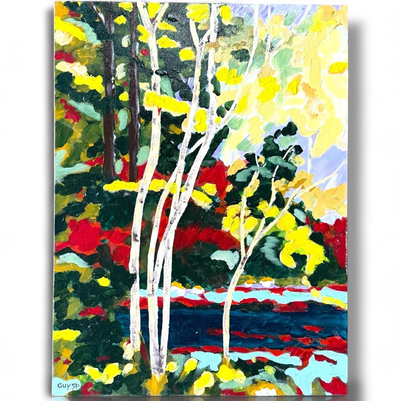 Birch Forest Expressionistic Abstract Painting Original Canvas Artwork Signed