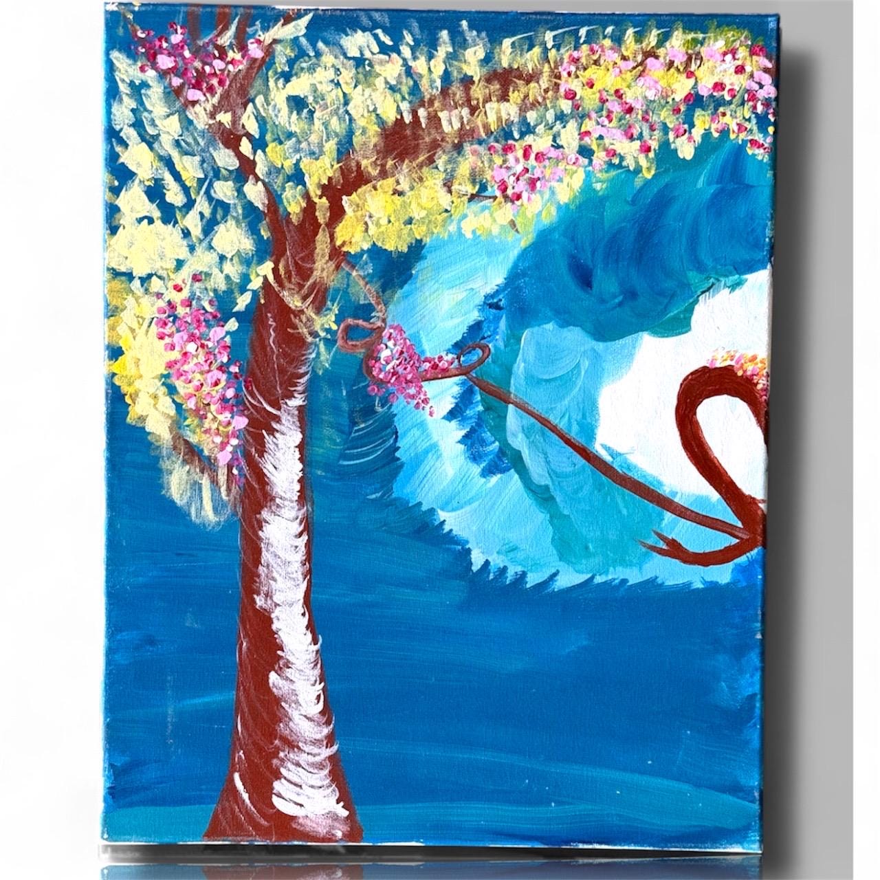 A Painted Canvas Artist Original Artwork Art Piece Pink Blue Cherry Blossom Tree