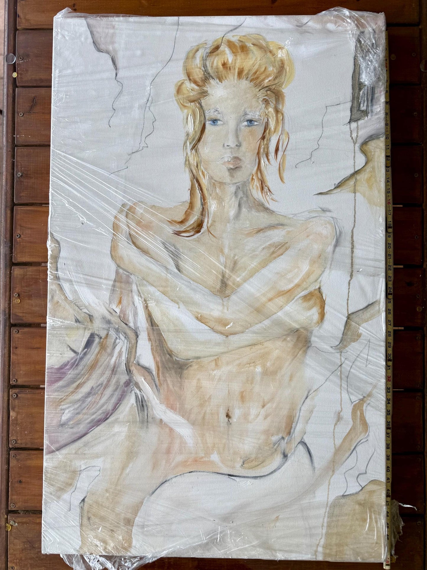 A Large Drawing Artist Artwork Original Signed Kim Skills Dated 2000 Woman Art