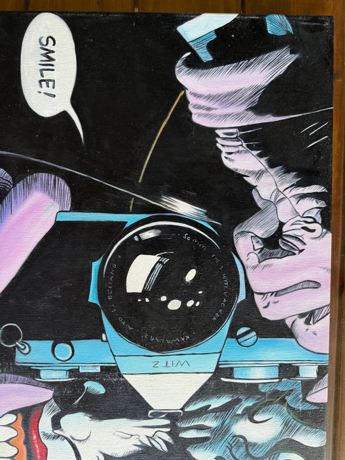 An Original Painted Canvas Art Joker Camera Smile DC Batman : The Killing Joke