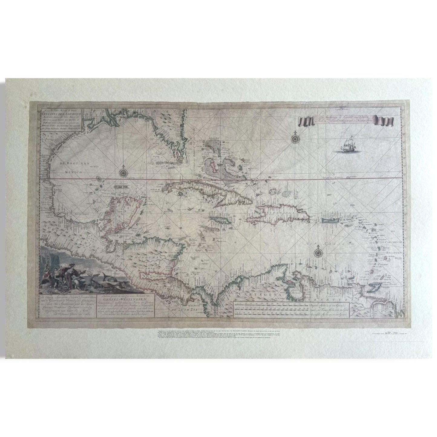 A Rare 18th Century Sea Chart of West Indies Gerard Van Keulen Limited Edition