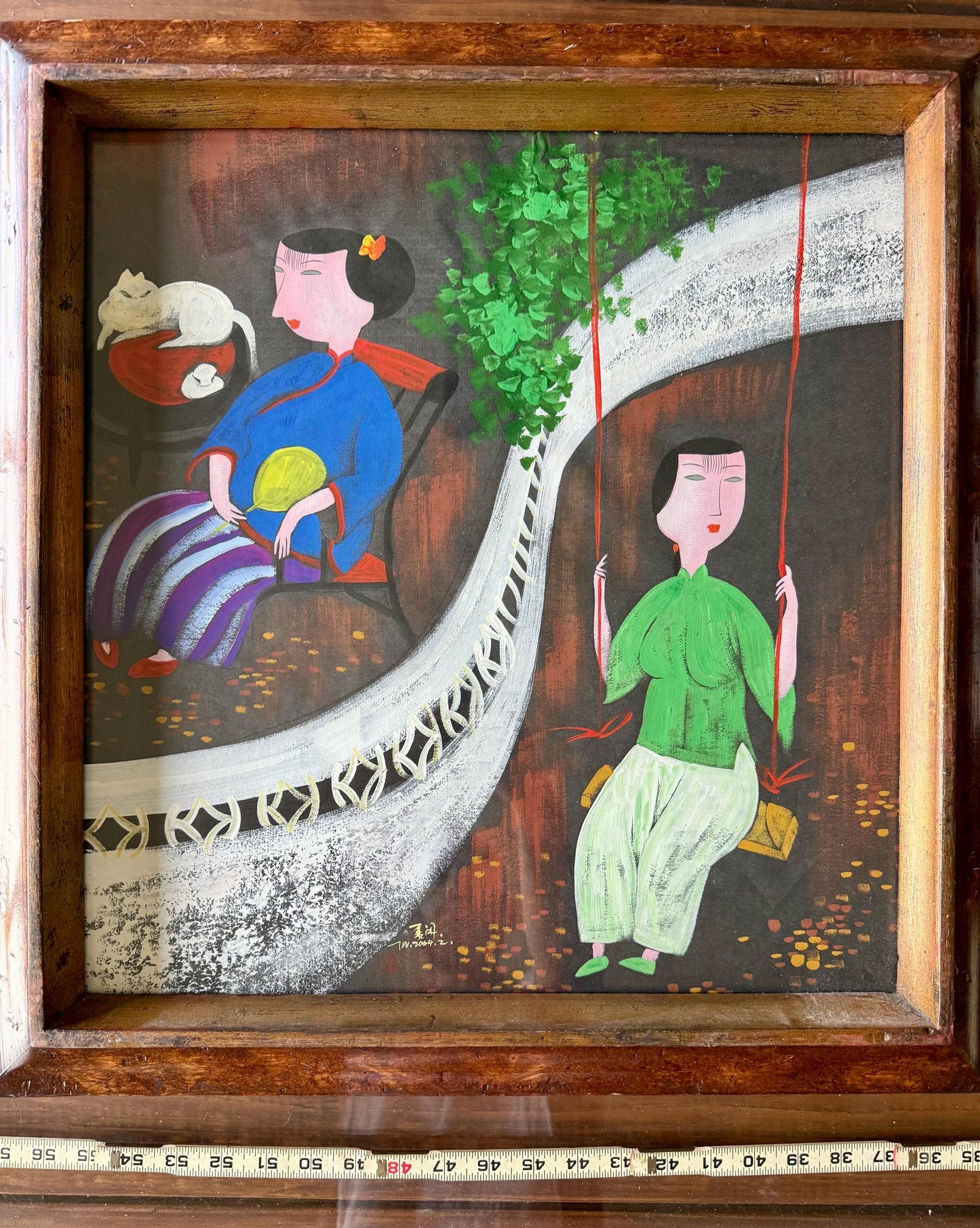 A Wu Chi Yong Chinese Modernist Original Watercolor Gouache Woman, Lady’s, Cat