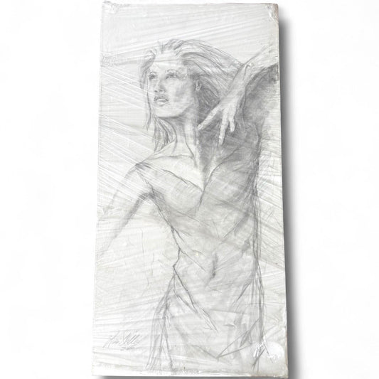 A Large Drawing Artist Artwork Original Signed Kim Skills Dated 2000 Woman Art