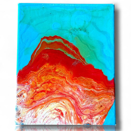 Abstract Blue Red Lava Flow Color Acrylic Painting Canva Art Original Small 10x8