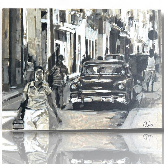 A Vintage Original Impressionist Style Cuban City Street Art Painting On Canvas