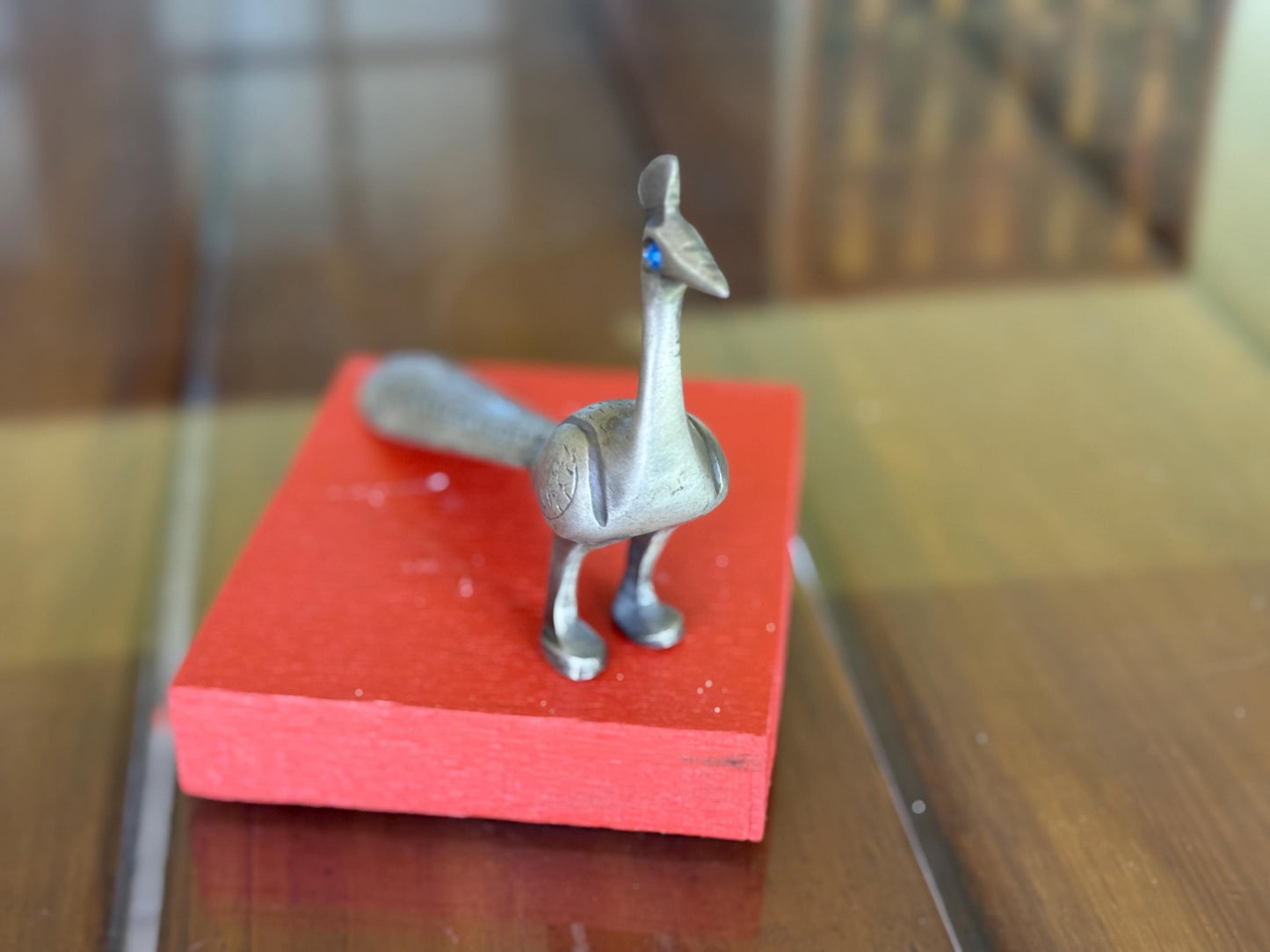 A Handcrafted Solid Brass Peacock Bird  Engraved Vintage Figurine