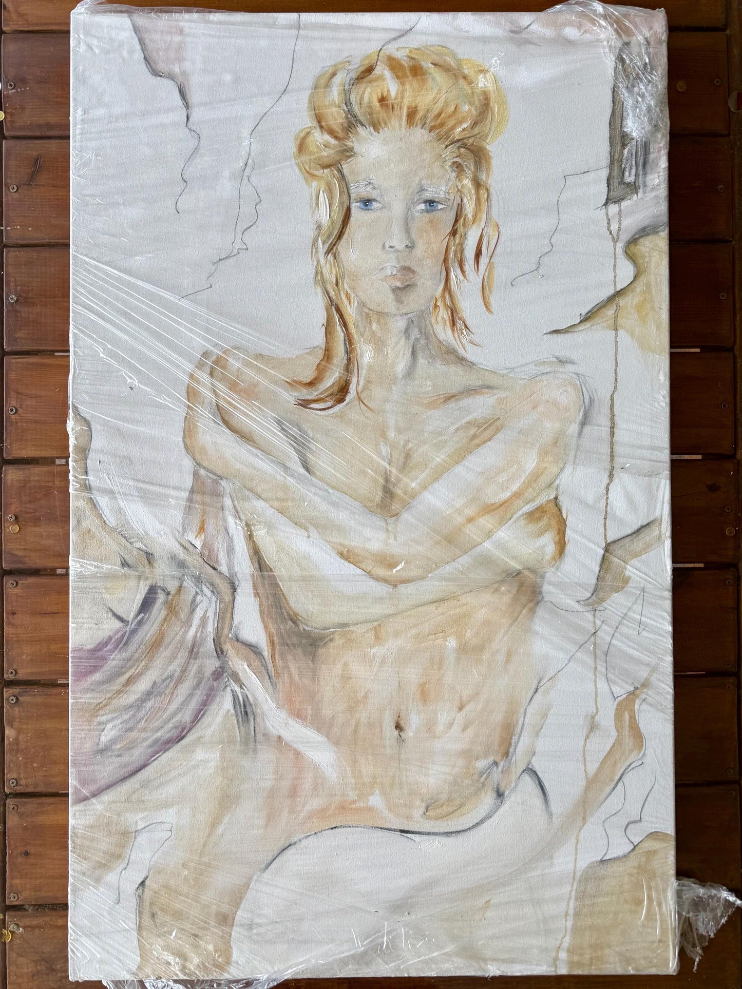 A Large Drawing Artist Artwork Original Signed Kim Skills Dated 2000 Woman Art