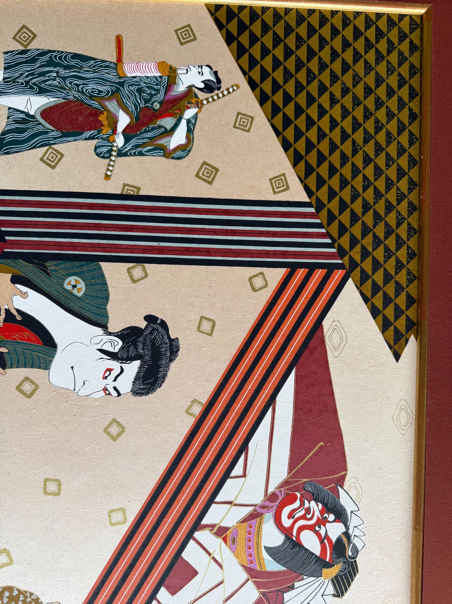 A Vintage Japanese Geisha Woodblock Painting Art Samurai Katana Artist Artwork