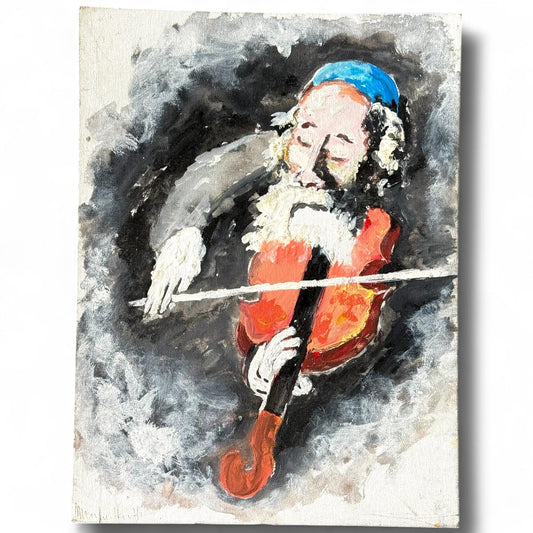 Artist original artwork painted canvas violinist soulful music art Judaica vintage