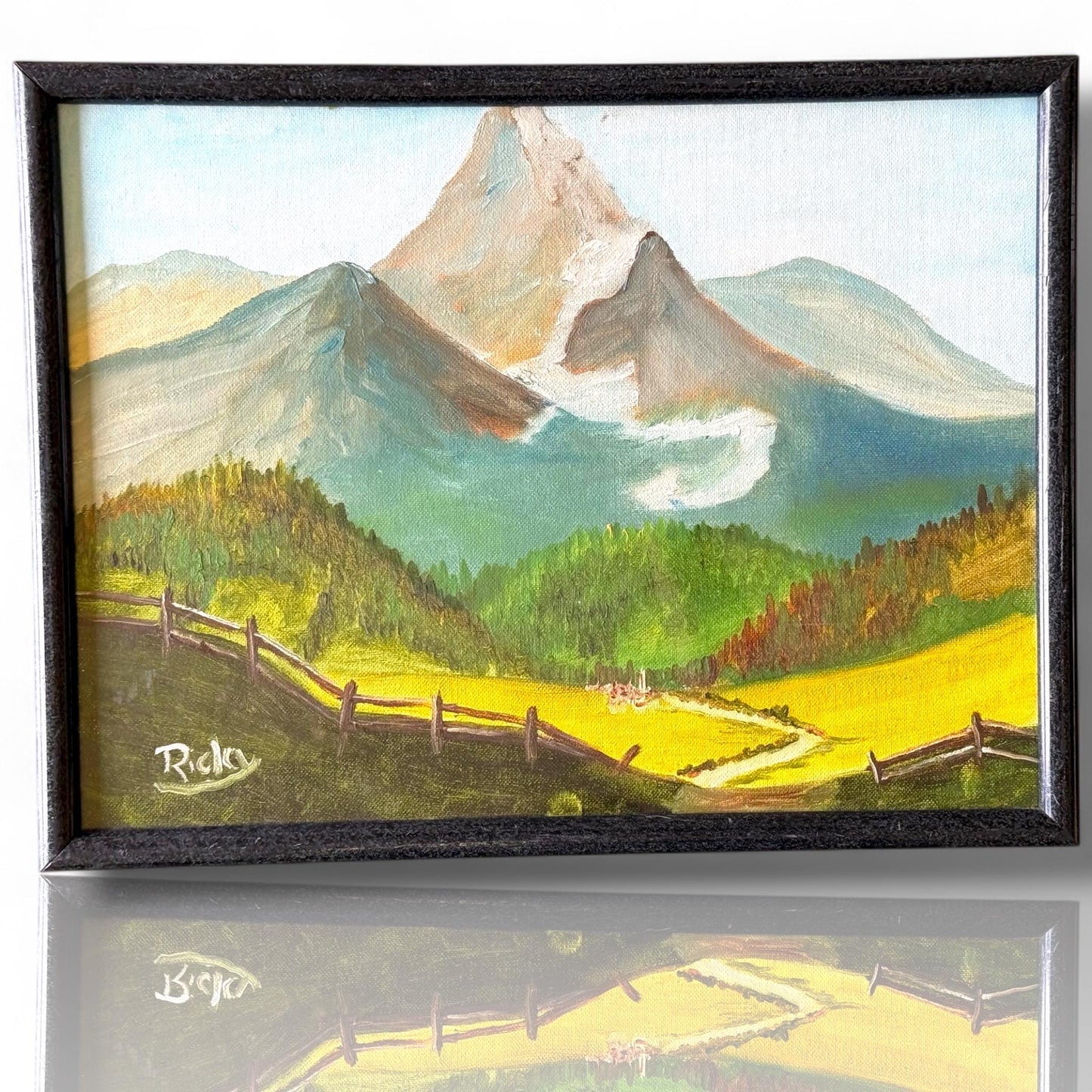 A signed original painted canvas Artist Artwork Mountains Landscape Scenery Art