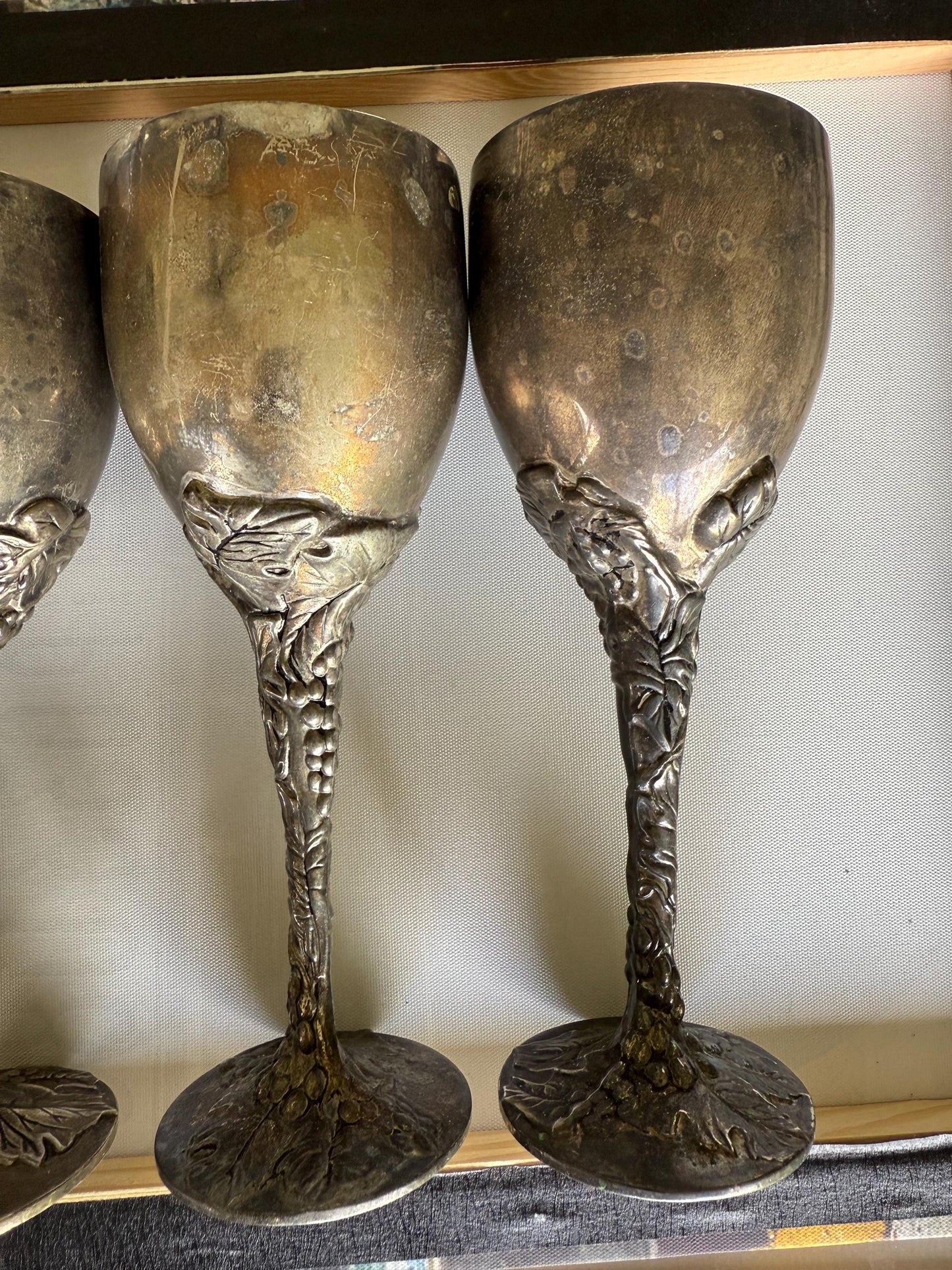 A Set of 5 Godinger Grape Stem Goblets Silver Plated Vintage Chalice