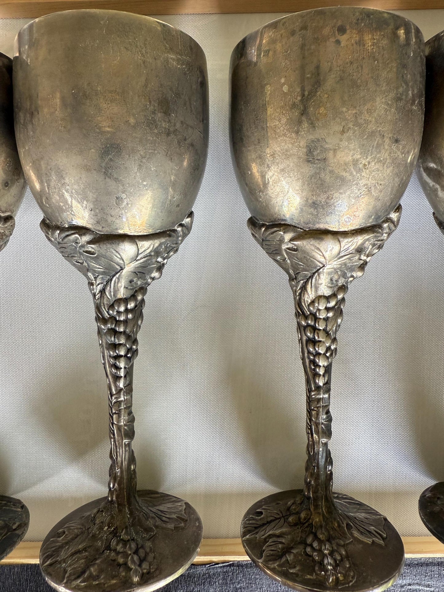 A Set of 5 Godinger Grape Stem Goblets Silver Plated Vintage Chalice