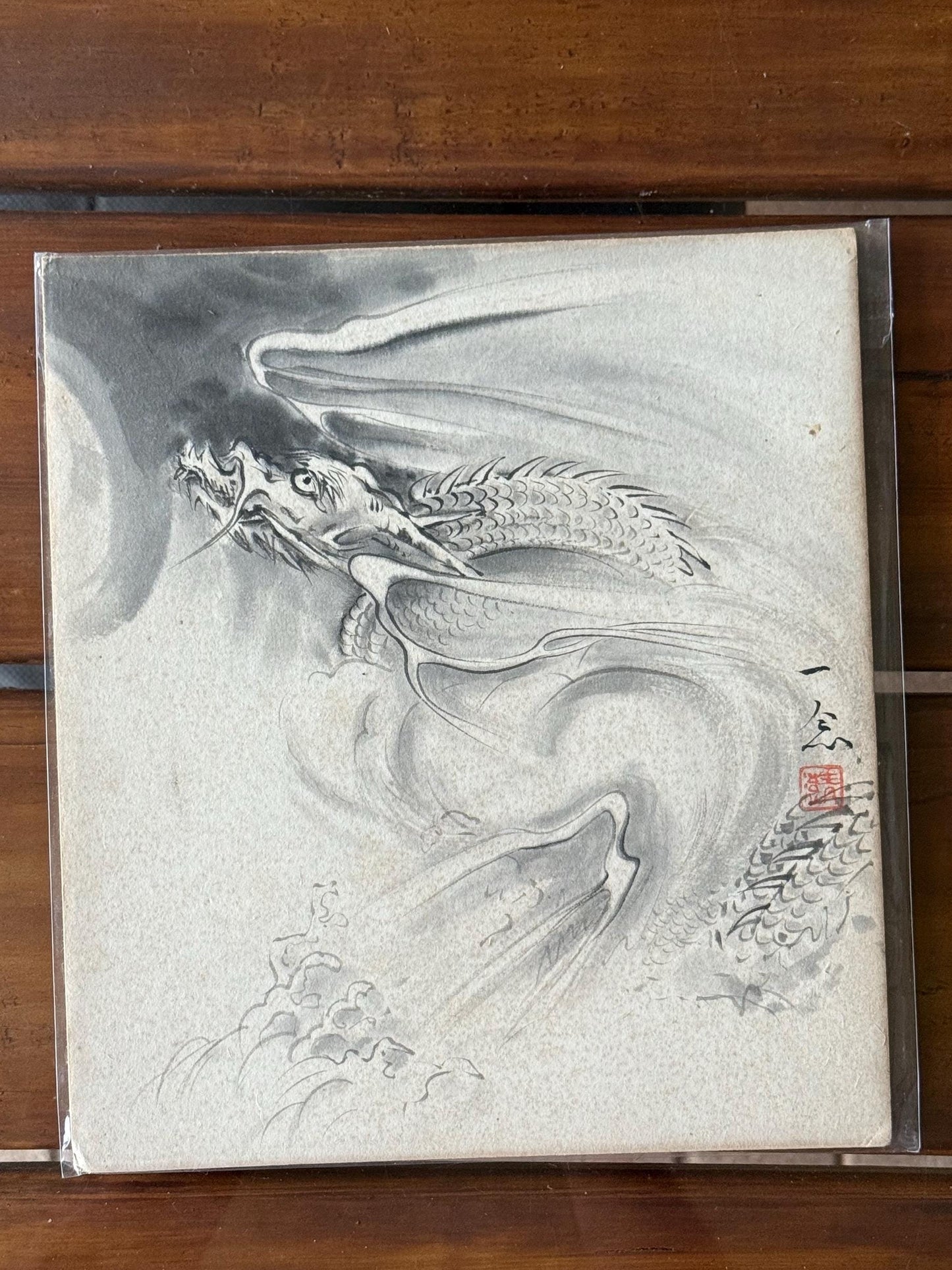 Original Japanese Dragon In Clouds Sumi-e Ink Painting Zen Art Signed Celestial