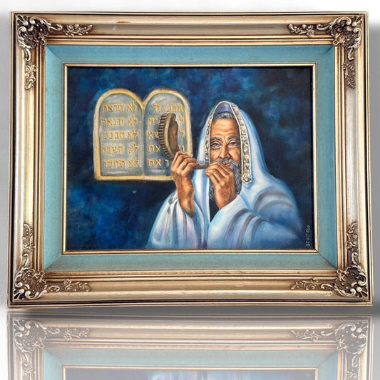 A Original Painting By Michael Schofield Canvas Signed Blowing The Shofar Judaic