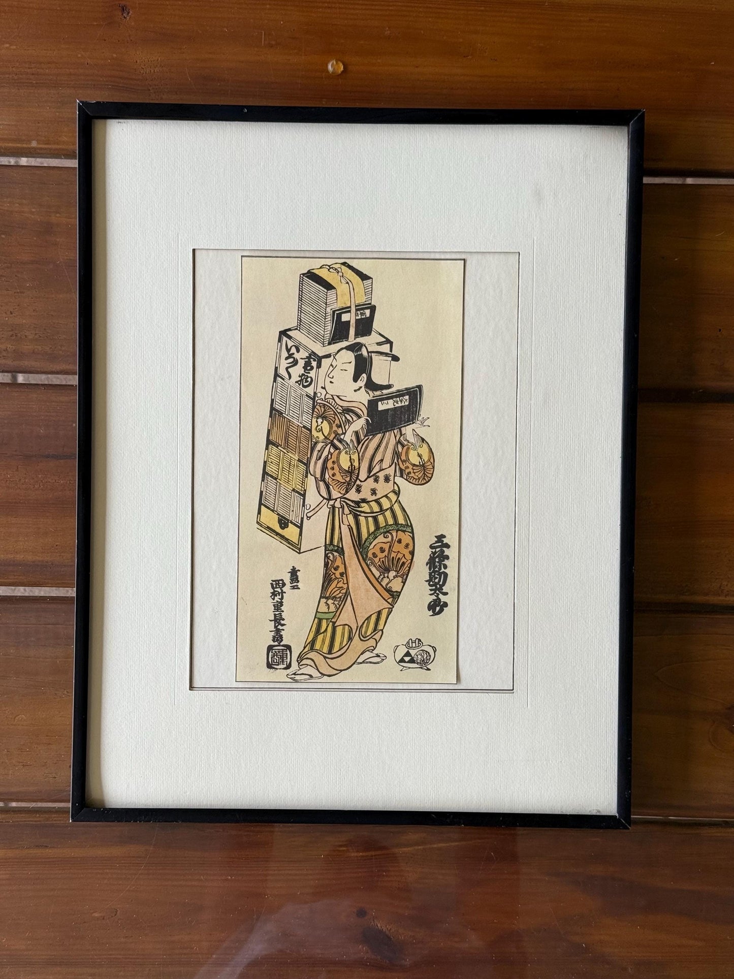 Antique Japanese Ukiyo-e Woodblock Colored Print Actor Book Peddler Edo Period