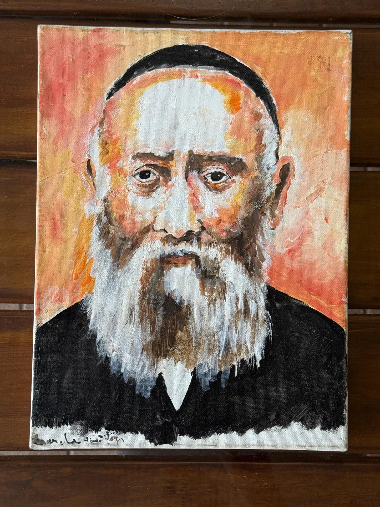 A Painted Canvas Signd Artist Original Artwork Art Portrait Rabbi Sholom Yemini