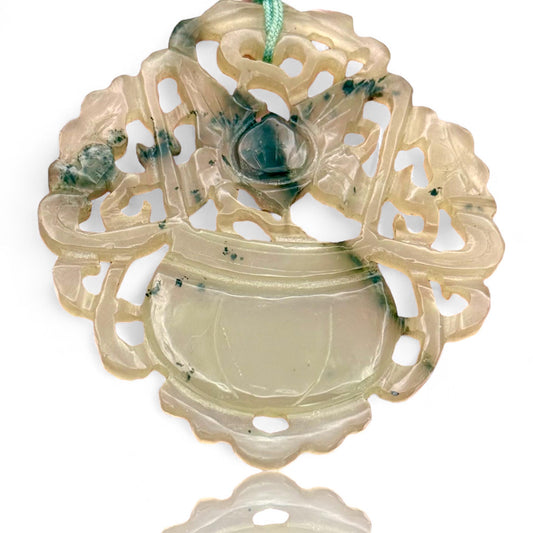 A Nice Fine Green Jade Amulet Hand Carved Old Asian Antique Medallion Pendant