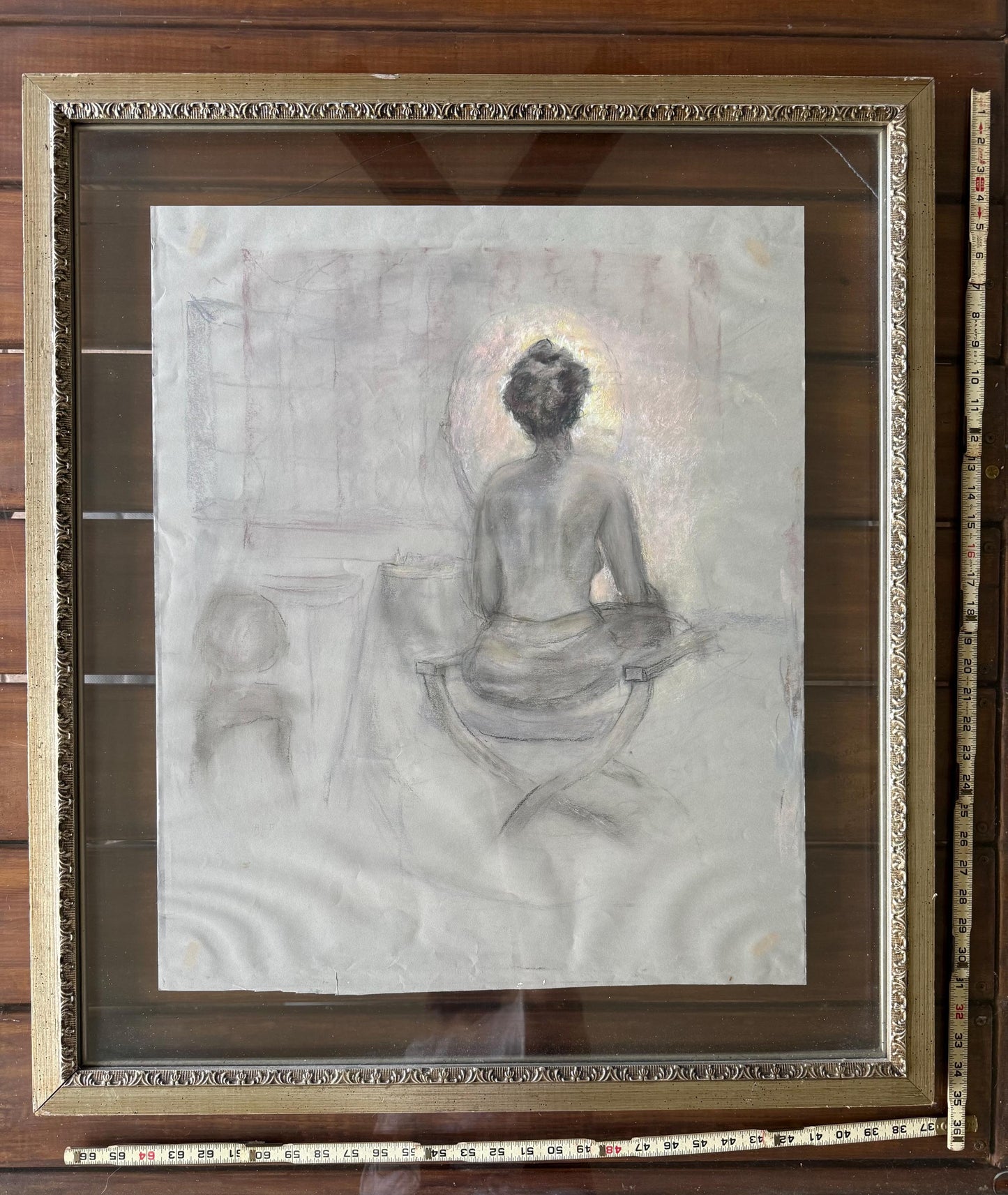 A Signed Dated Numbered Pastel Pencil Art Drawing Seated Woman Nude Sketch Art
