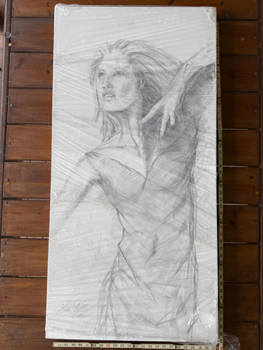Original Female Figure Pencil Drawing - Signed & Dated 2000 - Large Graphite Sketch