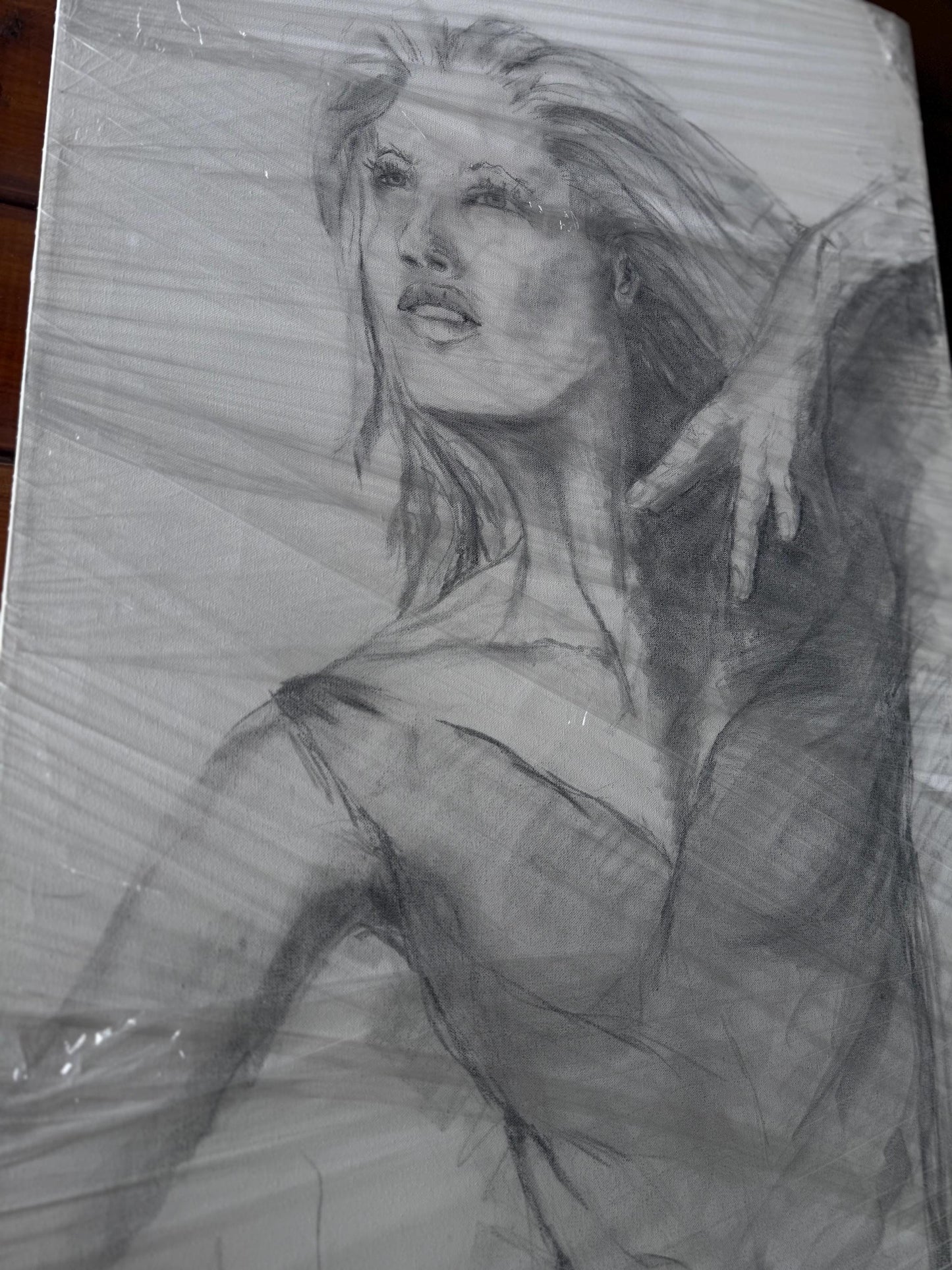 A Large Drawing Artist Artwork Original Signed Kim Skills Dated 2000 Woman Art