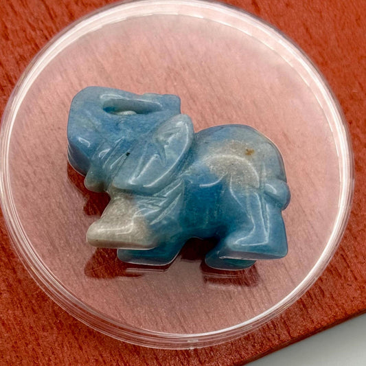 A Mini Miniature Elephant Hand Carved Blue Calcite Natural Crystal Lucky Charm