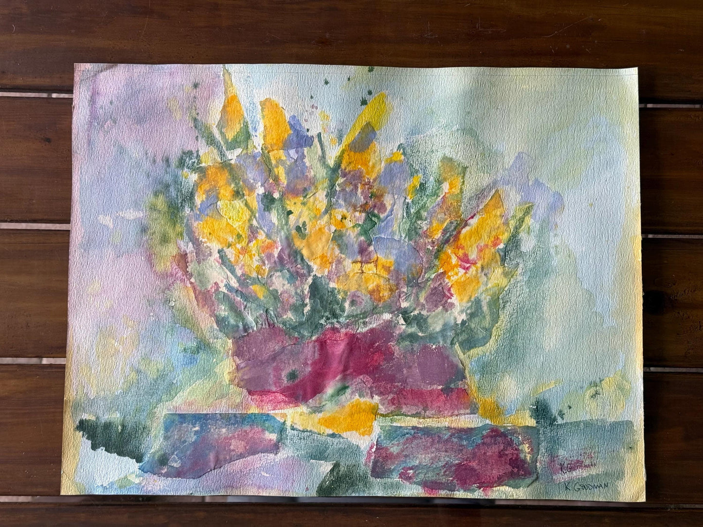 A Signed Original Artist Watercolor Artwork Abstract Daisy Flowers Art K.Goodman