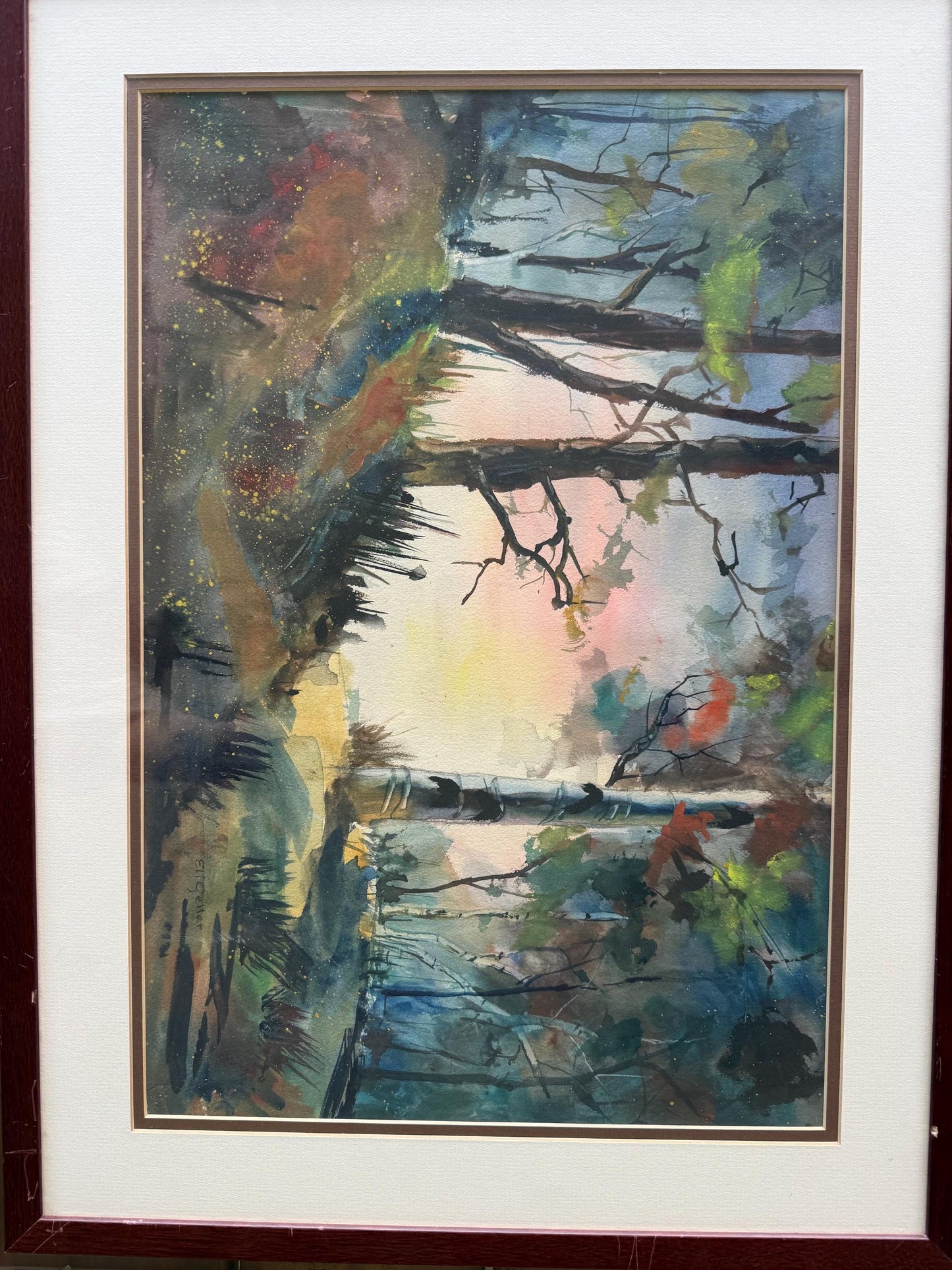 An Original Watercolor Painting Signed Eli Geller Art Colorful Forest Fantasy