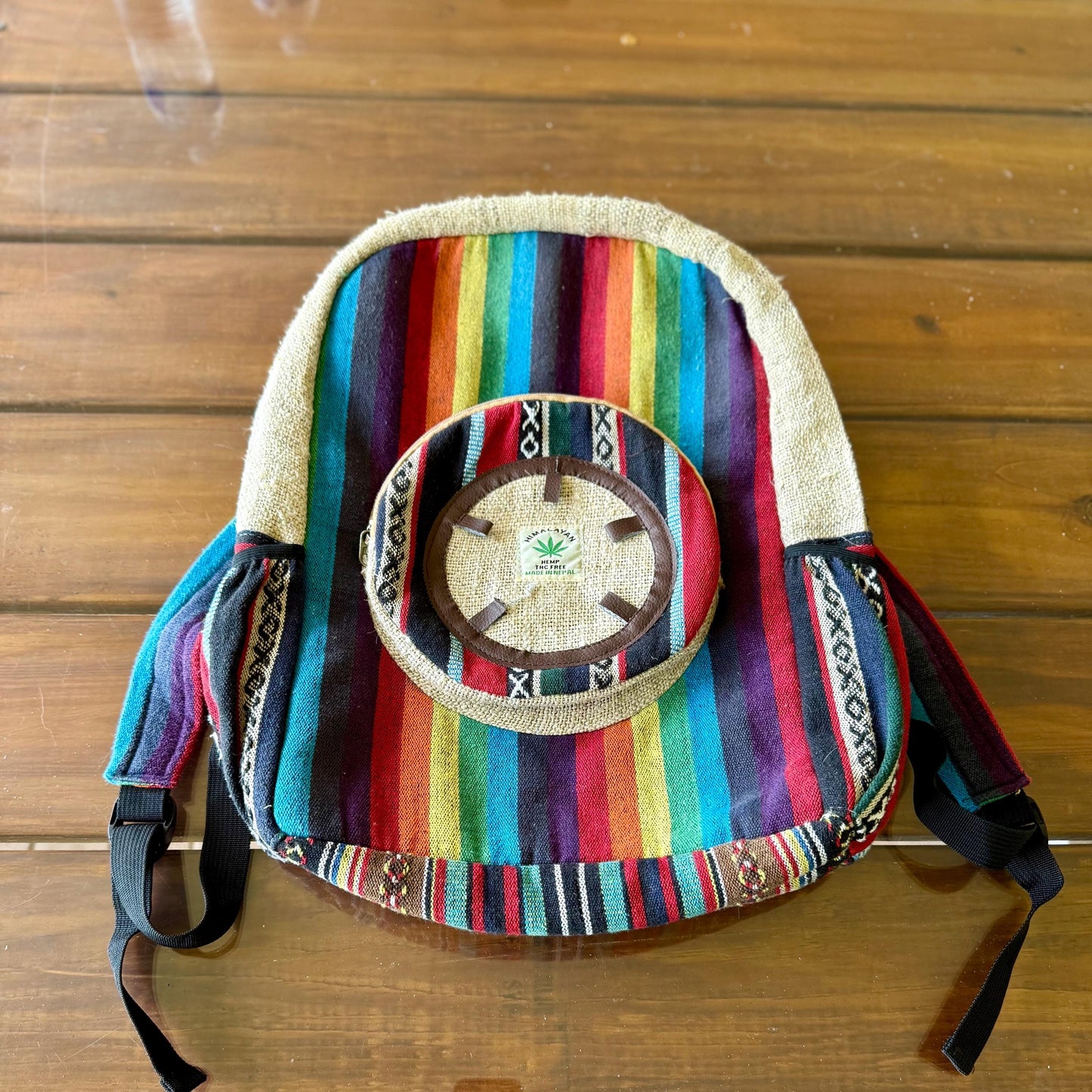 A Himalayan Hemp Organic Natural Large Retro Boho Hippie Colorful Art Bag Backpack