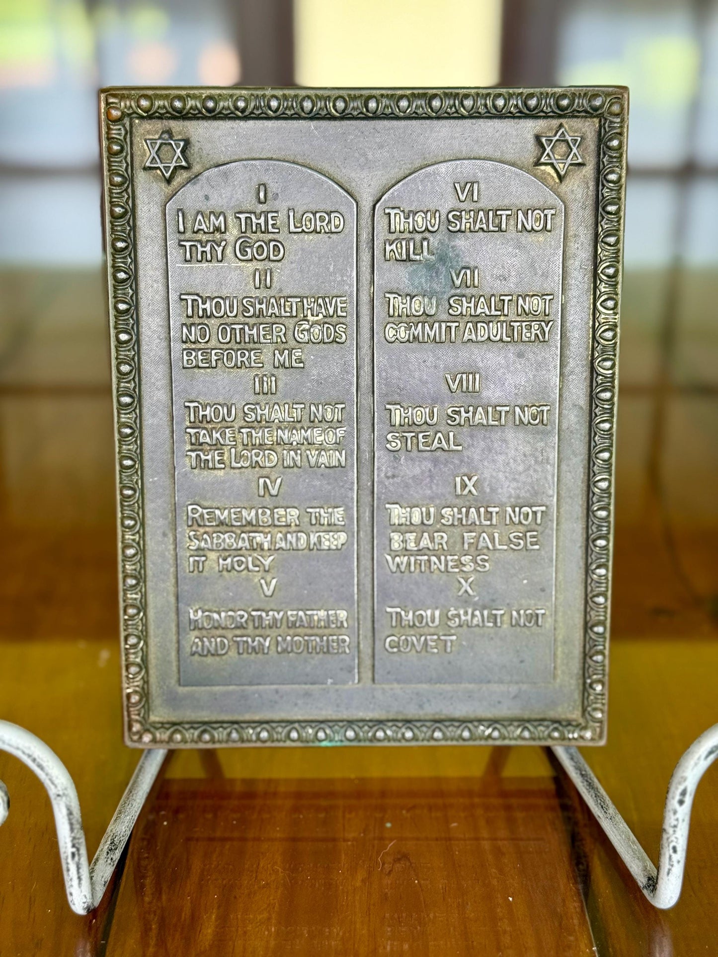 A Solid Bronze Ten Commandments Spelter Plaque Judaica Vintage Antique Wall Art