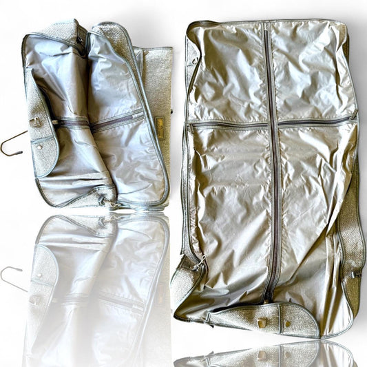 A Classic Vintage Jordache Tweed Garment Suit Travel Leather Bag Luggage Carry On