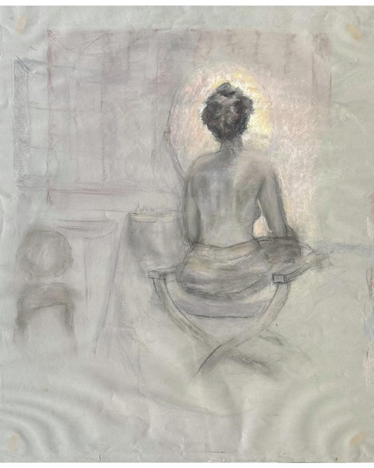 A Signed Dated Numbered Pastel Pencil Art Drawing Seated Woman Nude Sketch Art