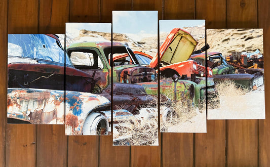 Antique Cars Vintage American Desert A Multi Panel Canvas Print Poster Wall Art
