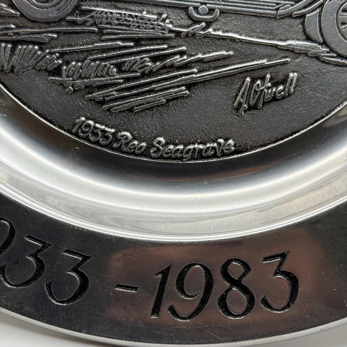 A Vintage Wilton Pewter Plate 1933 Reo Seagrave A.Otwell Frankford Volunteer Fire Company