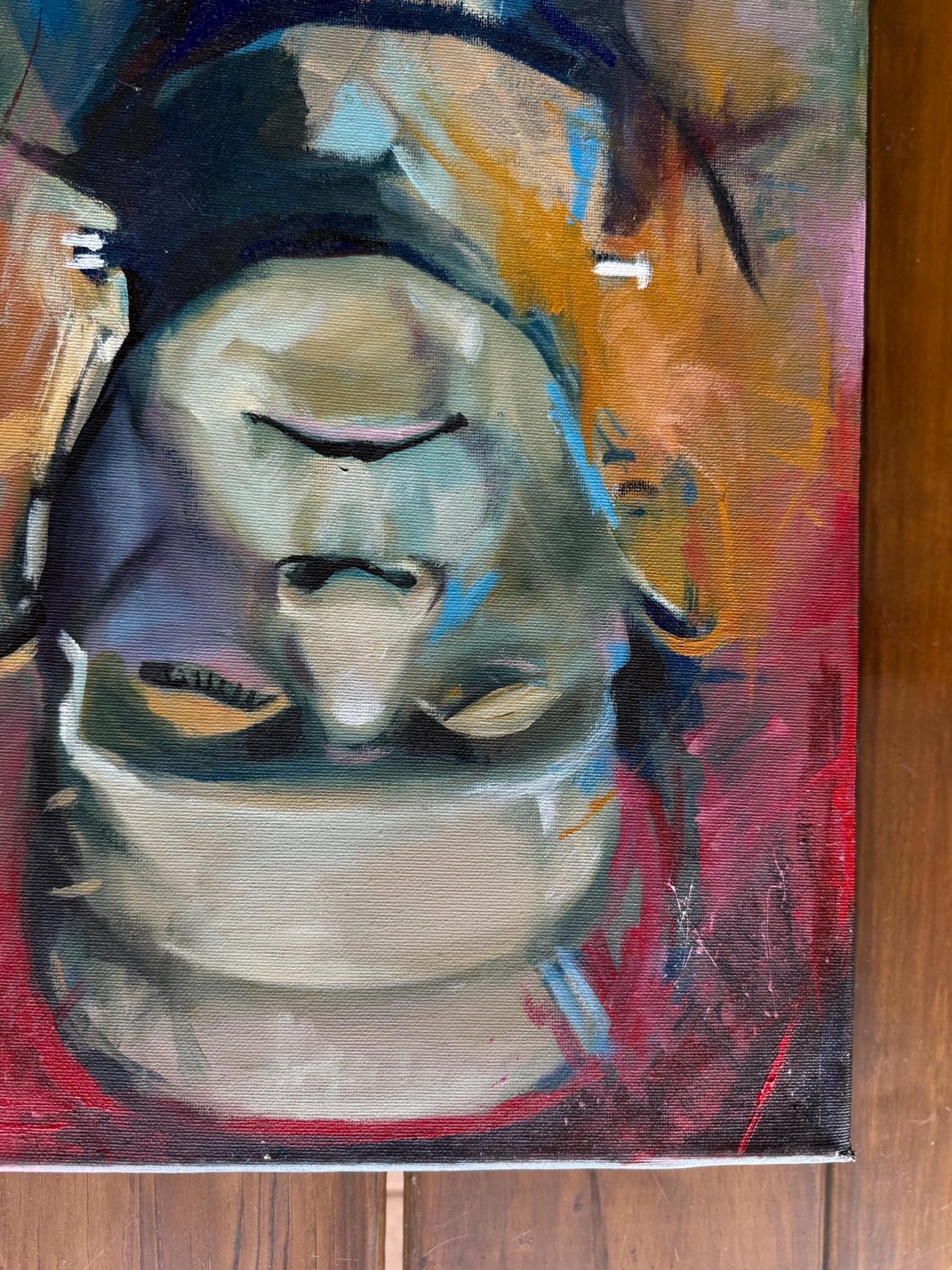 A Painted Canvas Signed Dated Original Frankenstein Monster Boris Karloff Art