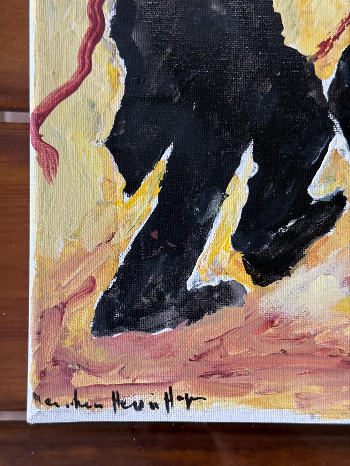 A Painted Canvas Artist Sign Original Artwork Art Piece Men Dancing to Celebrate